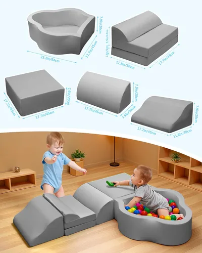 Miniatura 4 de Markdang Juego suave, bloques de escalada de espuma para bebés con parte inferior de partículas antideslizantes y conectores de velcro para niños