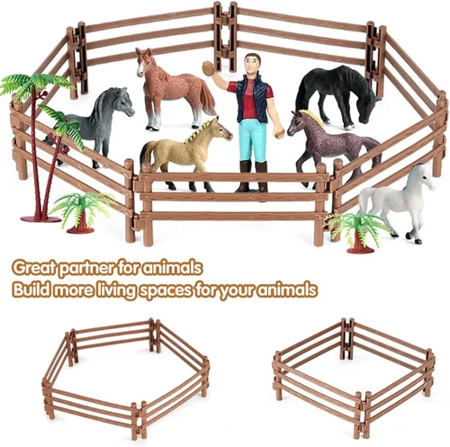 Miniatura 2 de RCOMG 40 piezas de juguetes de valla de plástico, accesorios de cercado de corral de granja, conjunto de juego para granero, paddock, figuras