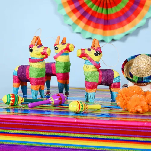 Miniatura 5 de Hungdao 36 piezas de decoración de fiesta mexicana incluyen 12 maracas de madera a granel, 6 mini piñatas de burro mexicanas para decoraciones