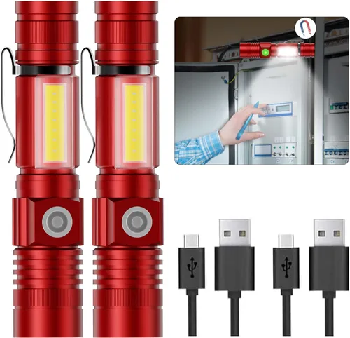 Miniatura 8 de Hoxida Linterna recargable LED (batería incluida), linterna LED magnética con luz lateral COB, 1200 lúmenes, LED súper brillante, impermeable