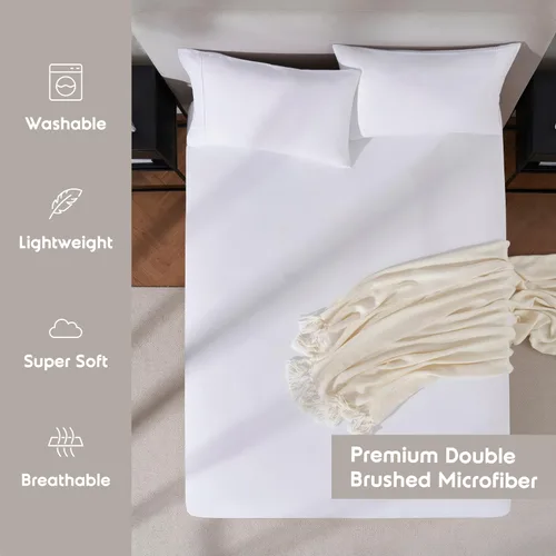 Miniatura 3 de Nestl Sábana bajera ajustable blanca de bolsillo extra profundo para niños, sábana bajera de lujo tamaño individual que solo se adapta fácilmente a
