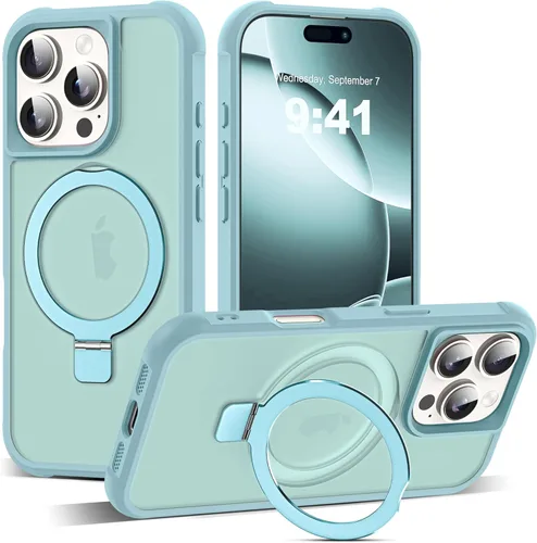 Miniatura 35 de SKYLMW – Funda compatible con iPhone 12 Pro Max y iPhone 13 Pro Max con soporte magnético invisible tipo anillo, fundas translúcidas para teléfonos