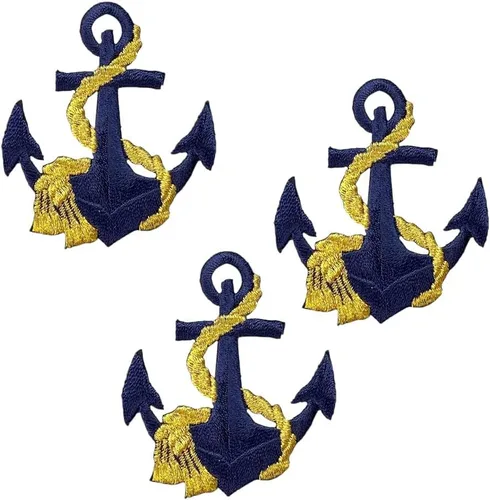 Miniatura 10 de Ancla, náutico, marinero, bordado, parche para planchar (ancla dorada, cuerda plateada)
