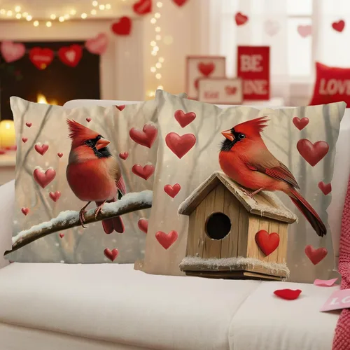 Miniatura 7 de Juego de 4 fundas de almohada para el día de San Valentín de 18 x 18 pulgadas, juego de 4 fundas de almohada cardenales, decoración de casa