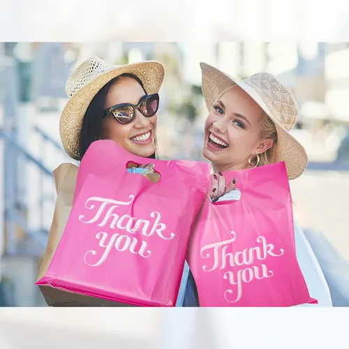 Miniatura 5 de 100 piezas bolsas de agradecimiento rosas de 12x15", bolsas de compras para golosinas, boutique, venta al por menor, regalos de fiesta, ropa, bolsas