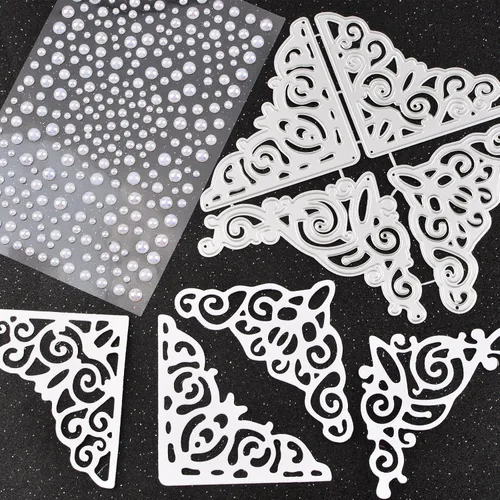 Miniatura 4 de 12 troqueles de corte de metal de esquina de encaje, plantillas huecas en relieve de metal, troqueles de corte de flores de rosa y mariposa