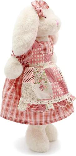 Miniatura 3 de Oitscute Pequeño y suave conejo de peluche blanco con vestido de cuadros rojos, juguete de 38 cm para bebés y niñas Conejo blanco con vestido rojo a