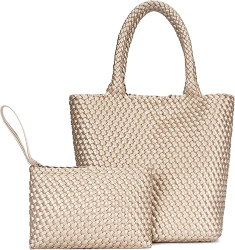 Bolso de mano tejido para mujer, bolso grande de cuero tejido para mujer, elegante bolso de verano para trabajo, viajes, playa