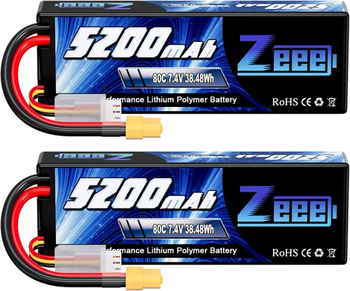 Zeee Batería Lipo 2S 5200mAh 7.4V 80C con enchufe XT60 Estuche rígido para vehículos RC 1/8 1/10 Car Slash RC Buggy Truggy Airplane UAV Drone (2