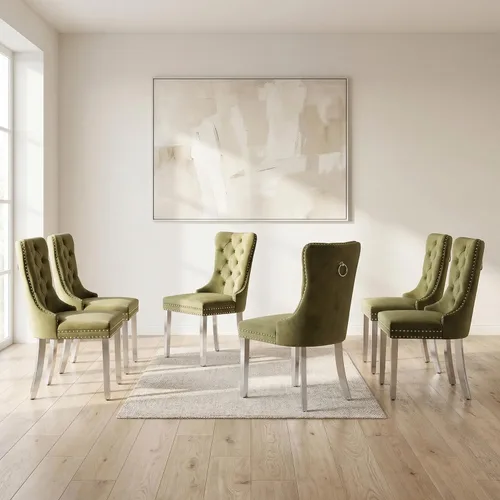 Miniatura 144 de OVENTA Juego de 4 sillas de comedor modernas tapizadas copetudas, terciopelo negro y gris y cuero con patas de madera maciza, sillas de cocina