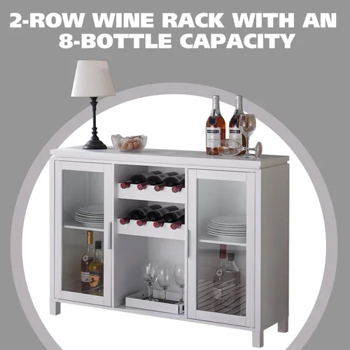 Miniatura 6 de Kings Brand Furniture Neiman - Aparador de madera para vino, estante de madera para vino y armario de buffet independiente con almacenamiento