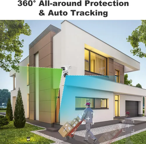Miniatura 3 de GENBOLT PTZ Cámara de seguridad WiFi para exteriores con doble lente, vigilancia CCTV con doble vista, almacenamiento en la nube actualizado
