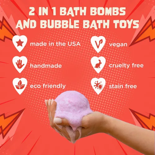 Miniatura 5 de Bombas de baño de superhéroes para niños con juguetes sorpresa en el interior (paquete de 12) – Bomba de burbujas grande, aromas afrutados, aromas