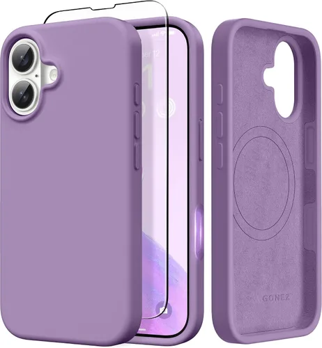 Miniatura 184 de GONEZ Funda de silicona para iPhone 14 Pro Max, compatible con MagSafe, con protector de pantalla + protector de lente de cámara, silicona líquida a