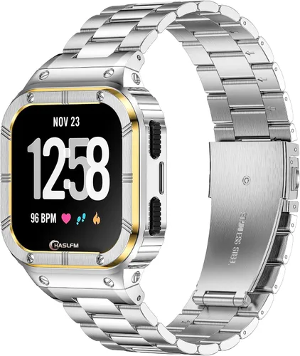 Miniatura 10 de Correas de reloj de acero inoxidable con funda compatible con Fitbit Versa 4/Versa 3/Versa 2/Versa 1/Fitbit Versa Lite/Fitbit Sense 2/Sense 1