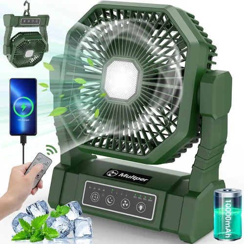 Miniatura 9 de Multper Ventilador portátil, ventilador de campamento de 20000 mAh con linterna LED y control remoto, ventilador recargable de 4 velocidades y 4