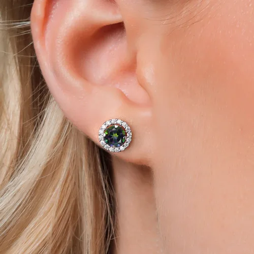 Miniatura 190 de Gem Stone King Aretes redondos de plata de ley 925 de 0.236 in con piedra natal extraíble para mujer