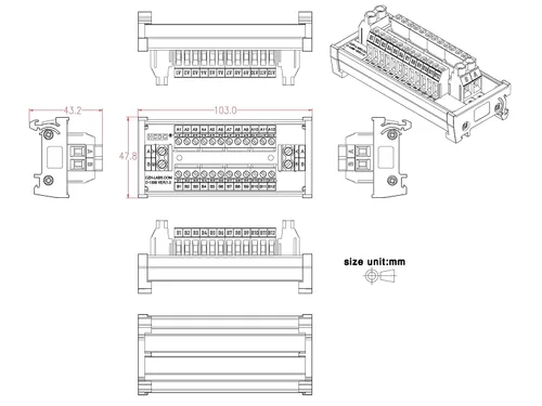 Miniatura 4 de Módulo de distribución de bloque de terminales de posición 30Amp/300V 2x12 (montaje en carril DIN)