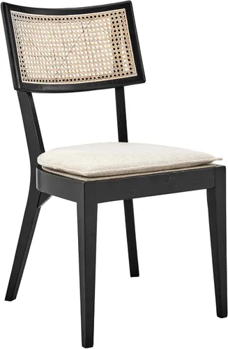 Miniatura 4 de Modway Caledonia - Silla de comedor de madera con caña de ratán en color beige negro - Juego de 2