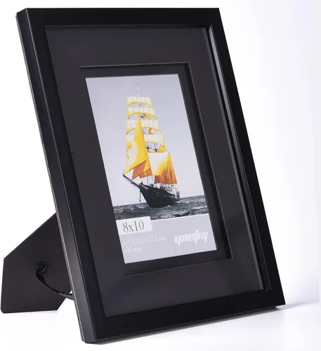 Miniatura 2 de Yaetm Juego de 2 portarretratos flotantes dobles de 8 x 10 pulgadas, 5 x 7 pulgadas con doble paspartú negro, vidrio real pulido de alta definición