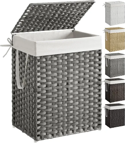 Miniatura 19 de SONGMICS Canasta de lavandería con tapa, cesto de ropa de 23.8 galones (90 L) de ratán sintético con tapa y asas, plegable, forro extraíble