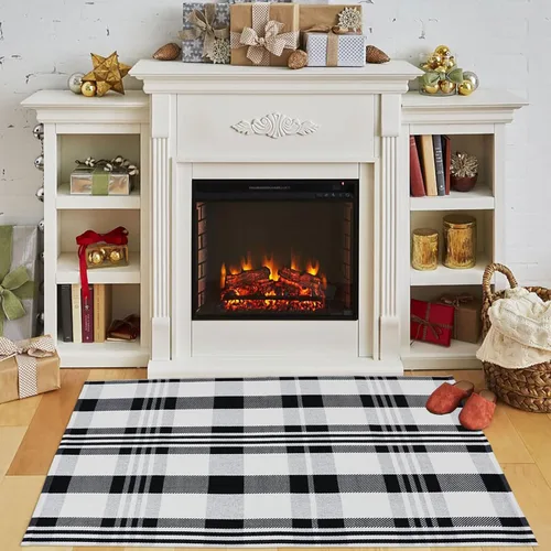 Miniatura 5 de Alfombra decorativa de otoño, 2 pies 4 pulgadas x 3 pies 7 pulgadas, alfombra de área a cuadros blancos y negros para interiores y exteriores