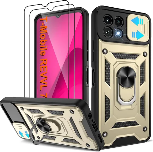 Miniatura 99 de ATUMP Funda para T-Mobile Revvl V Plus 5G con protector de pantalla HD con cubierta de cámara deslizante, soporte de anillo de rotación de 360° Negro