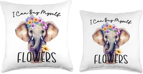 Miniatura 3 de I Can Buy Myself by MSAG I Can Buy Myself Flowers - Almohada de elefante sarcástico antiSan Valentín, 18 x 18 pulgadas, multicolor