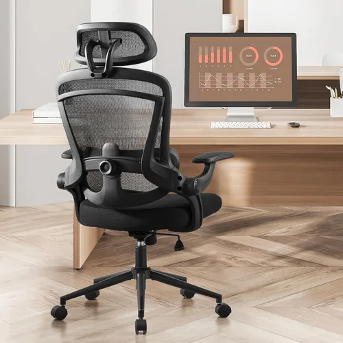 Miniatura 6 de Silla de oficina ergonómica de malla, silla de escritorio de computadora con respaldo alto con reposacabezas ajustable y soporte lumbar, silla