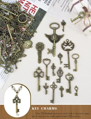 Miniatura 4 de JIALEEY Llaves esqueléticas de la vendimia, lotes a granel al por mayor mezclados bronce antiguo latón esqueleto castillo mazmorra pirata llaves