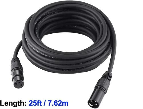 Miniatura 2 de Cable DMX de 25 pies / 25.0 ft, 4 paquetes de cables DMX de 3 pines, cables DMX, DMX512 XLR macho a hembra cable de señal de luz de escenario