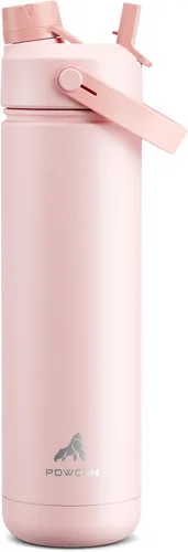 Miniatura 24 de POWCAN - Botella de agua térmica 2 en 1, sorbete y tapa con boquilla, antifugas, acero inoxidable sin BPA, apta portavasos automóvil, bebida fría 24