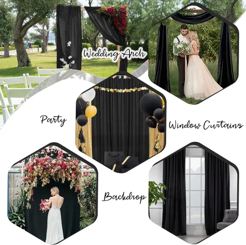 Miniatura 2 de PARTISKY Cortinas de telón de fondo de gasa negra de 10 x 7 pies, cortinas de fotos de tela transparente sin arrugas para boda, ceremonia, arco