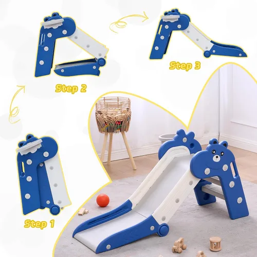 Miniatura 3 de DOREROOM Toboganes de interior para niños pequeños, plegables de plástico con aro de baloncesto y pelota