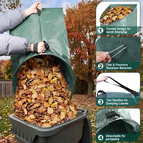 Miniatura 3 de Colector de hojas grandes de 60 galones, bolsas de césped y hojas estilo recogedor, bolsas de basura plegables para patio, fácil almacenamiento
