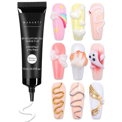 Miniatura 21 de Makartt Arte de uñas en gel 3D, pegamento de gel para esculpir para dibujar, moldear, escultura, gemas y decoración, esmalte de gel transparente que