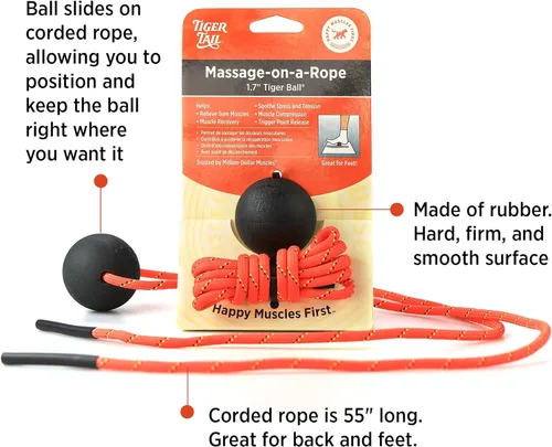 Miniatura 2 de Tiger Tail Tiger Ball 1.7 - Bola de espuma de rodillo + cuerda de 50 pulgadas + cuerda con cable, bola de masaje de tejido profundo: pies, piernas