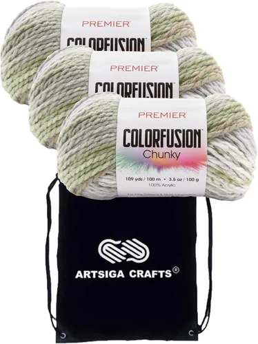 Miniatura 18 de Premier Yarns Colorfusion Chunky Autumn Sky 1174-02 - Hilo acrílico grueso y voluminoso #5 (6 madejas, el mismo lote de tinte) para ganchillo