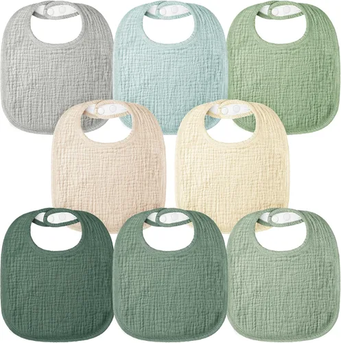 Miniatura 8 de Bearmoss Baberos para babeo y dentición, baberos de muselina 100% algodón para bebé niño y niña, ajustables, ultra absorbentes, paquete de 8 Iceberg