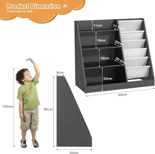 Miniatura 9 de Estantería de 4 niveles para niños de madera, estantería de cinco capas para libros de niños, estante de almacenamiento para bebés y niños pequeños