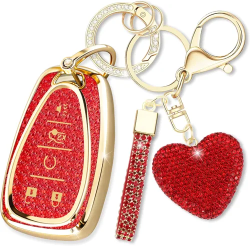 Miniatura 7 de Funda para llavero con llave de diamante en forma de corazón, funda para llave de coche compatible con Chevrolet Equinox Malibu Cruze Traverse