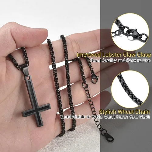 Miniatura 80 de PROSTEEL Satanic Jewelry Upside Down Cross Necklace for Men Women, 316L Stainless Steel/925 Sterling Silver Inverted Cross/Leviathan Cross Pendant