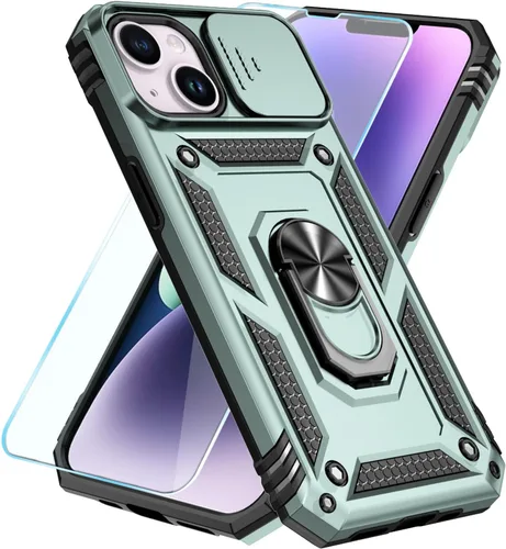 Miniatura 8 de SunStory Funda compatible con iPhone 14 Plus con protector de pantalla HD, cubierta de cámara deslizante y soporte de anillo giratorio