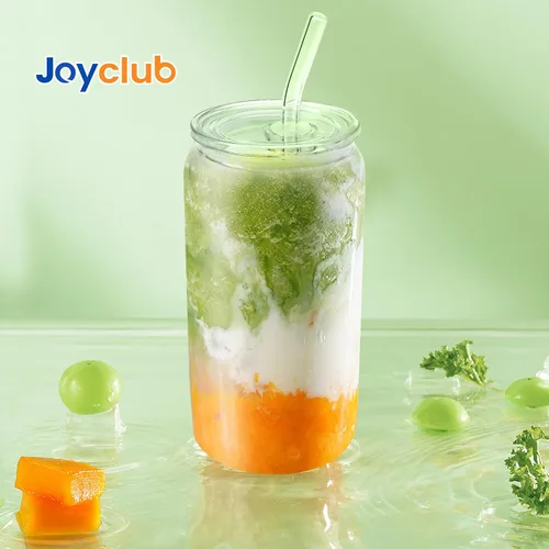 Miniatura 2 de Joyclub 4 vasos de vidrio con tapas y pajitas acrílicas, tazas de café helado de vidrio de 16 onzas con tapas y pajitas, lindos vasos para beber