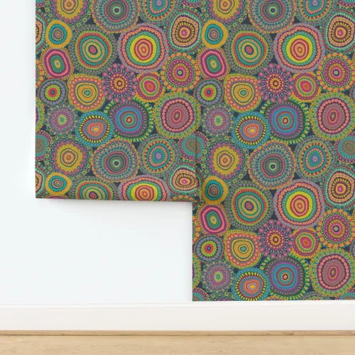 Miniatura 4 de Despegar y pegar papel tapiz Muestras – Colcha de retazos de abuelas mandala círculo colorido retro hippie personalizado extraíble papel pintado por