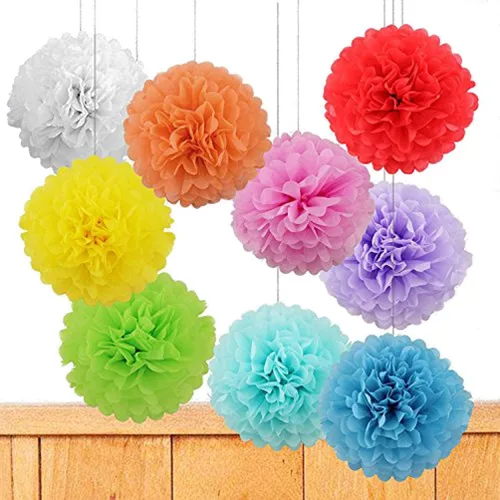 12 pompones de papel de seda multicolor de 10, 12 y 14 pulgadas, kit de pompones de papel de seda para decoración de boda, cumpleaños, baby shower,