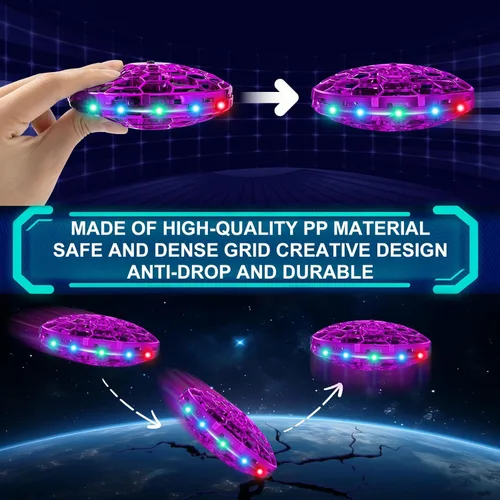 Miniatura 6 de Dron de juguete volador de operación manual para niños, mini dron con sensores de movimiento de manos libres de 360° y luces LED geniales, dron Rosa