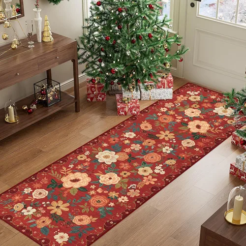 Miniatura 62 de DUKINO Alfombra de área de 6 x 9 pies, alfombra floral para sala de estar, ligera, antideslizante, lavable, alfombra de interior de pelo bajo