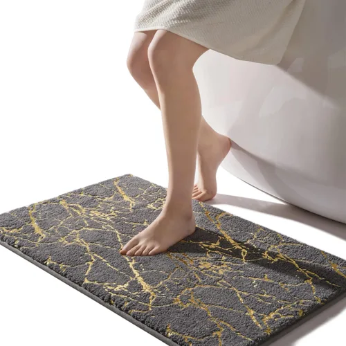 Miniatura 18 de QJHOMO Alfombra de baño de mármol, alfombras de baño blancas y doradas decorativas, antideslizante, tapete de baño super absorbente de microfibra