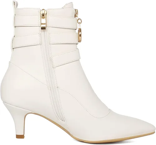 Miniatura 6 de KISSASA Botines de tacón de gatito con correa de hebilla para mujer, puntera puntiaguda, con cremallera